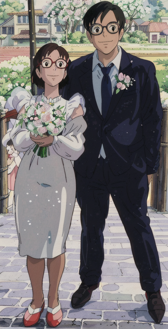 AI-generated photo of Reiner and Olivia that mimics the style from Studio Ghibli